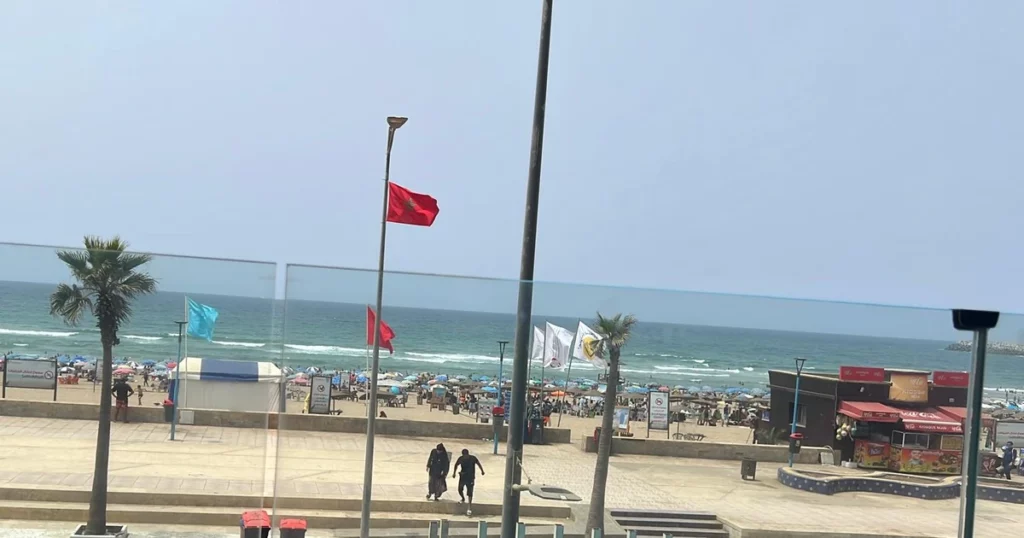 Mehdia Beach in Kenitra City Morocco showing Atlantic coastline and seaside promenade